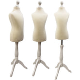 Children Kids Age 5-6 Years Tailors Dummy Mannequin, Cream Torso Bust with a White Wood Tripod Stand